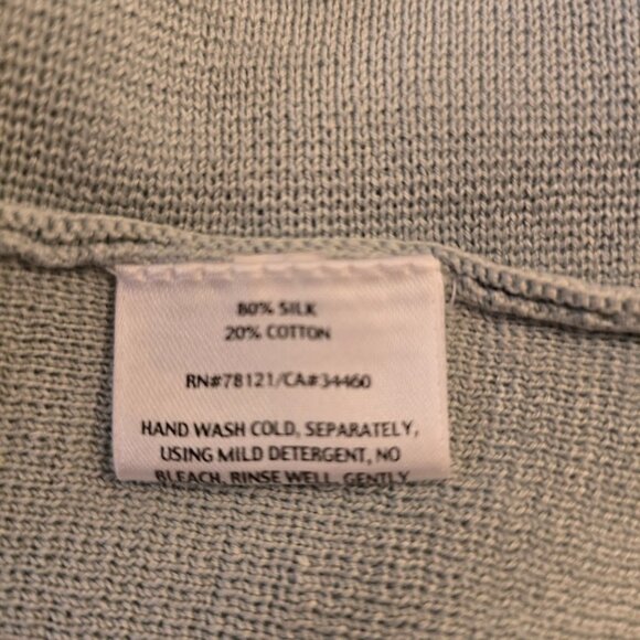 EILEEN FISHER SEAFOAM GREEN BLAZER CARDIGAN VNECK SILK COTTON BLEND TWO BUTTON - Picture 7 of 8